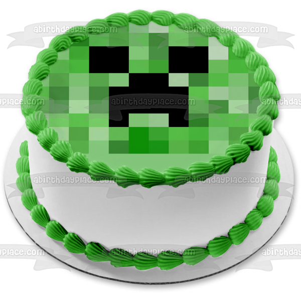 Decoración comestible para tarta con cara de enredadera de Minecraft, color verde, imagen ABPID27364 