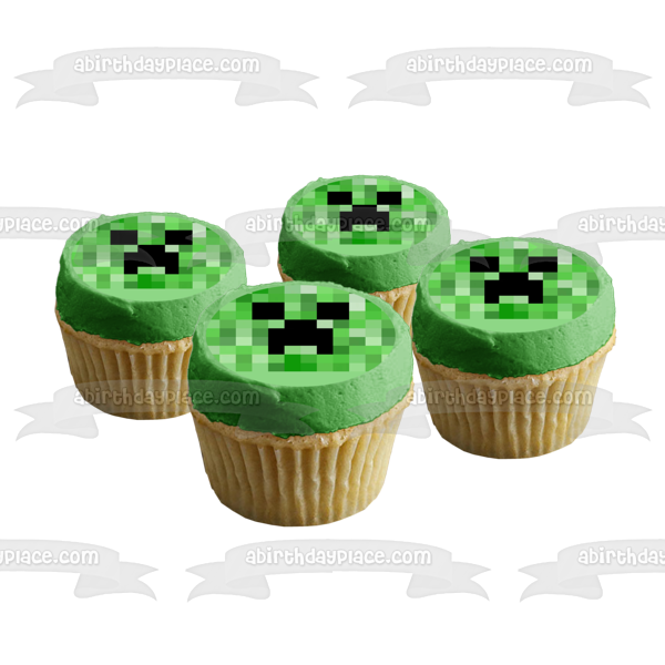 Decoración comestible para tarta con cara de enredadera de Minecraft, color verde, imagen ABPID27364 