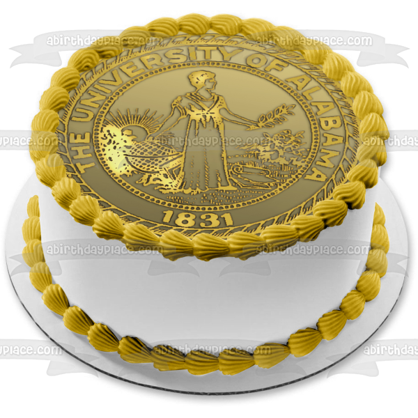 Imagen comestible para tarta con emblema dorado de la Universidad de Alabama 1831 ABPID49787 