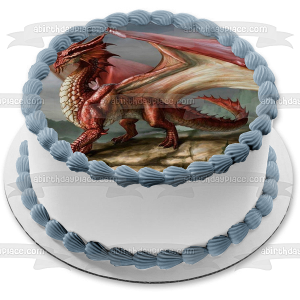 Imagen de decoración comestible para tarta con dragón rojo de mazmorras y dragones ABPID49788 