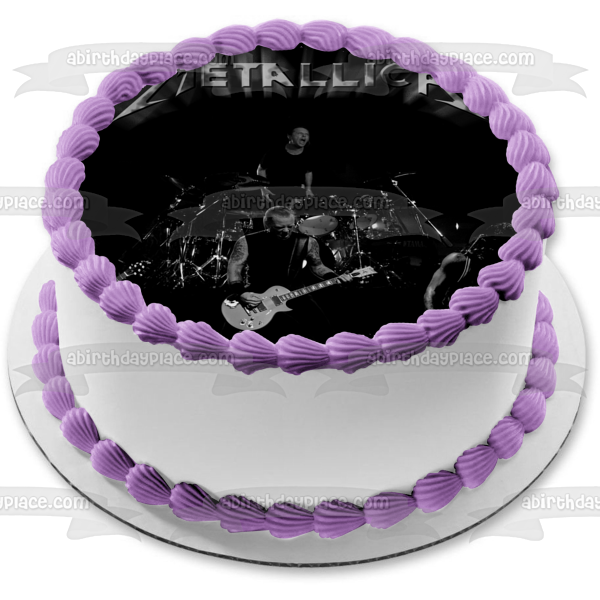 Metallica Rock Band James Hetfield Lars Ulrich Clliff Burton Kirk Hammett Decoración comestible para tarta en blanco y negro Imagen ABPID49819 