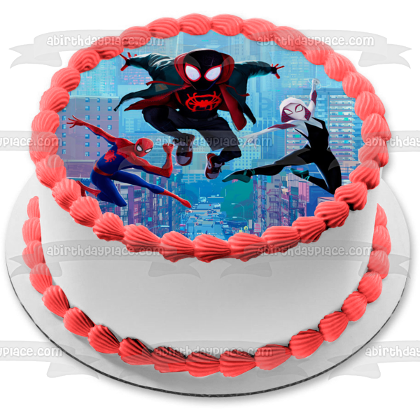 Imagen de decoración comestible para tarta de Miles Morales, Peter Parker y Gwen Spider-Verse ABPID50447 