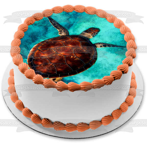 Adorno comestible para tarta con tortuga marina nadando, imagen ABPID50482 