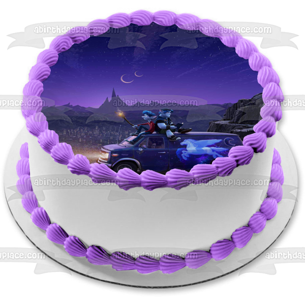 Onward Brothers Ian Lightfoot Barley Lightfoot Purple Van Moon Stars Sky Fondo Disney Pixar Edible Cake Topper Imagen ABPID50521 