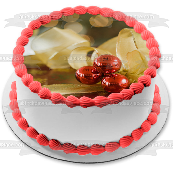 Adorno comestible para tarta con cinta dorada, regalo de Navidad, imagen ABPID50586 