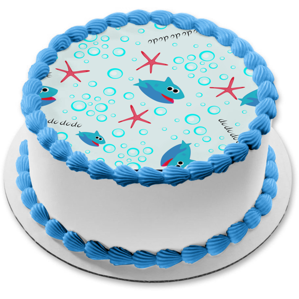 Adorno comestible para tarta con forma de estrella de mar y burbujas de tiburón bebé ABPID50964 