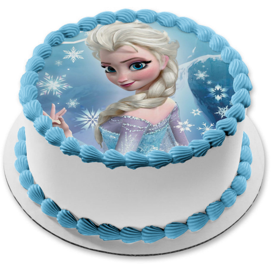 Elsa Disney Frozen Princess Snowflakes Mountain Decoración comestible para tarta Imagen ABPID51044 