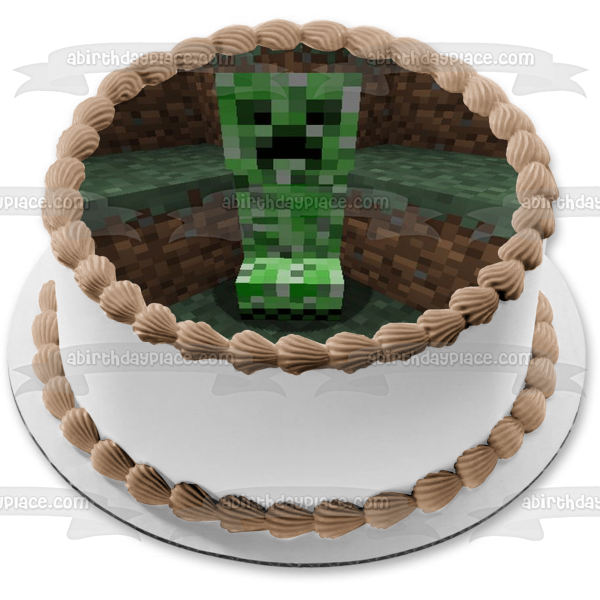 Minecraft Creeper Face Green Edible Cake Topper Image ABPID27364