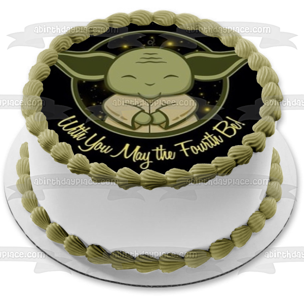 Star Wars Day Baby Yoda with You May the Fourth Be Edible Cake Topper Imagen ABPID51243 