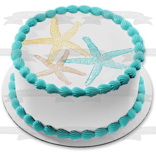 Imagen de decoración comestible para tarta con diseño de estrella de mar y vida oceánica colorida ABPID52045 