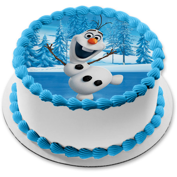 Disney Pixar Frozen Olaf Ice Skating Frozen Lake Round Edible Cake Topper Image ABPID52199