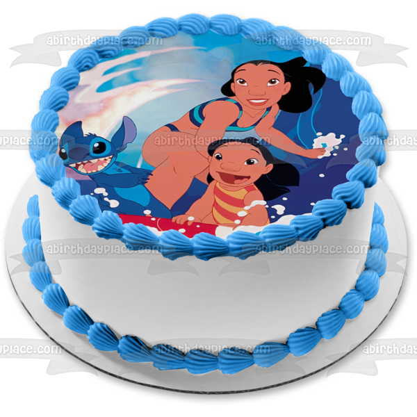 Adorno comestible para tarta de Disney Lilo y Stitch Nani surfeando Imagen ABPID52243 