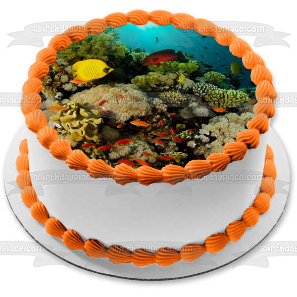 Imagen comestible para tarta con diseño de paisaje de vida oceánica, pez, coral, ABPID52521 