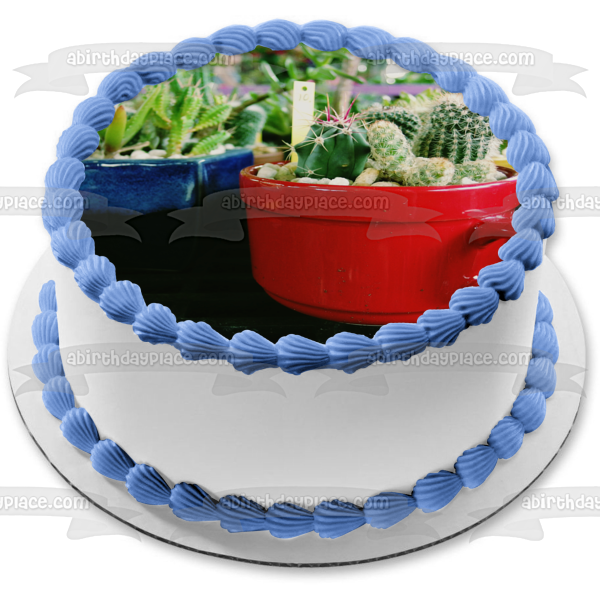 Plantas de cactus variadas en tazas Imagen comestible para decoración de pasteles ABPID52525 