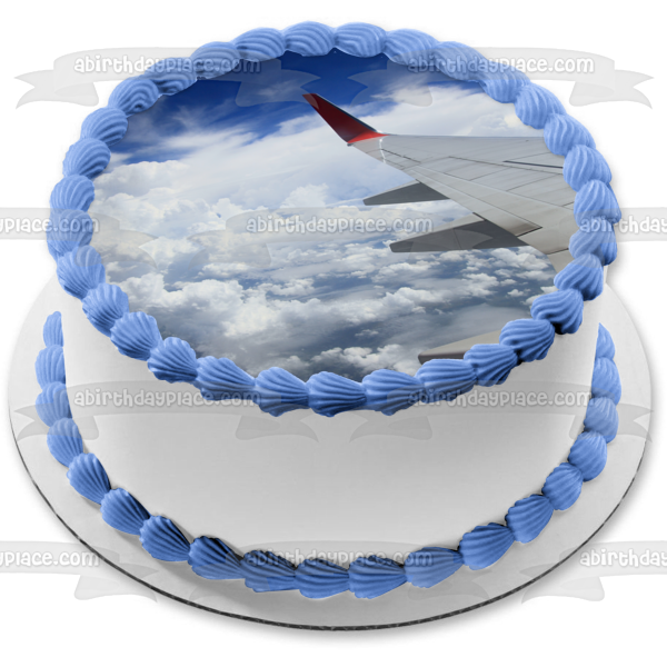 Airplane Window View Airplane Wing Clouds Edible Cake Topper Image ABPID52527