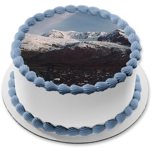 Decoración comestible para tarta con paisaje de montañas nevadas, imagen ABPID52530 