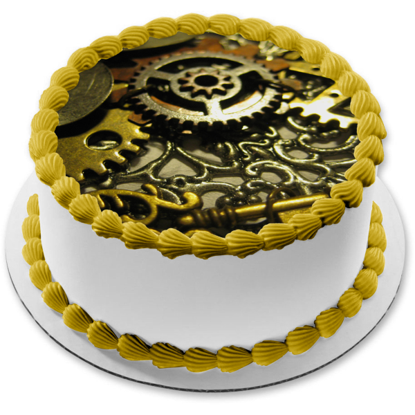 Steampunk Cogs Edible Cake Topper Image ABPID52564