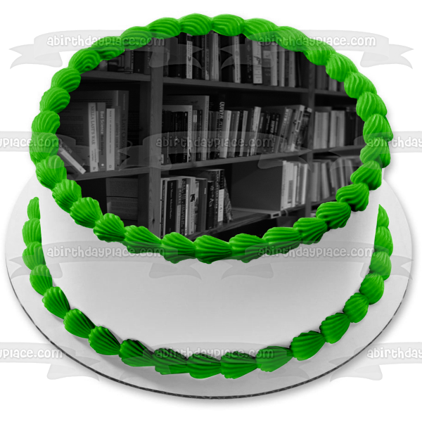 Imagen de decoración comestible para tarta con estantería de libros de biblioteca ABPID52574 