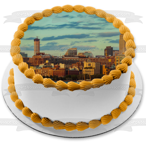 Imagen de decoración comestible para tarta con paisaje de edificios de la ciudad ABPID52577 