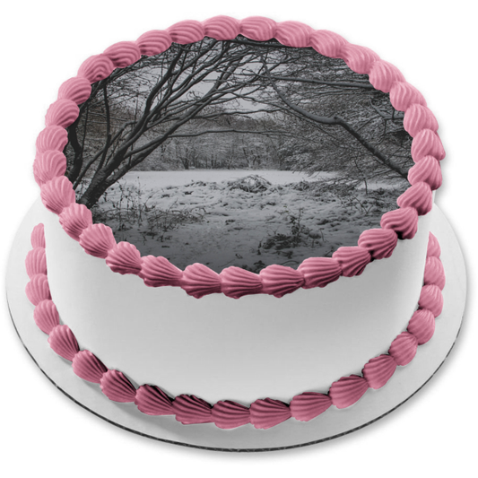 Imagen comestible para decoración de tarta con árboles nevados ABPID52578 