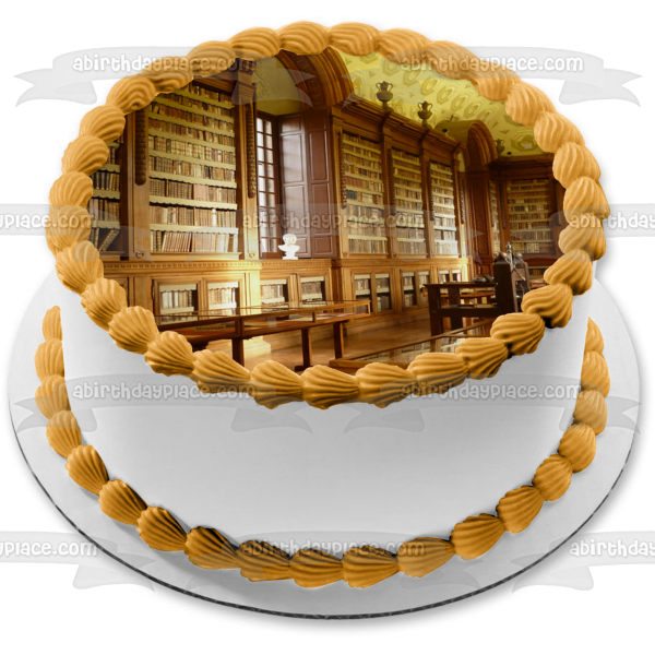 Imagen de decoración comestible para tarta de libros de biblioteca ABPID52613 