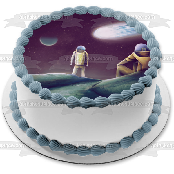 Imagen comestible para tarta con diseño de cometa, astronauta espacial, planeta, sistema solar, galaxia, espacio exterior, extraterrestre, imagen ABPID52651 