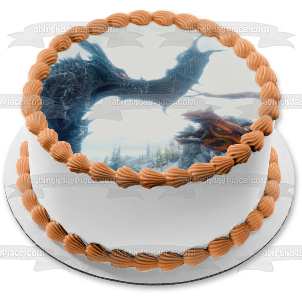 Skyrim Elder Scrolls Bethesda Dragon RPG Gaming Edible Cake Topper Imagen ABPID52663 