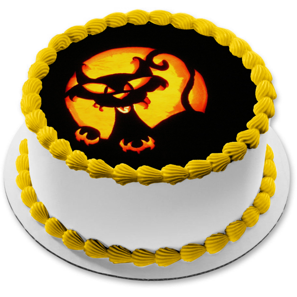 Imagen comestible para decoración de tarta con diseño de gato aterrador de Feliz Halloween ABPID52682 