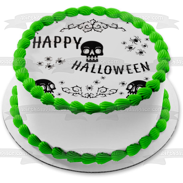 Adorno comestible para tarta con diseño de calaveras y arañas de Halloween, imagen ABPID52683 