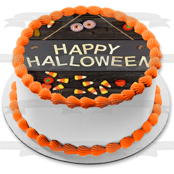 Feliz Halloween Jack-O-Lanterns Candy Corn adorno comestible para tarta imagen ABPID52689 