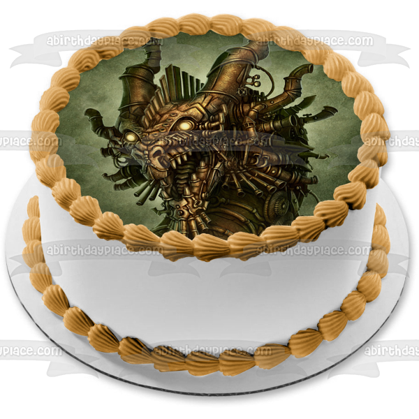 Steampunk Dragon Art SciFi Gears Robot Clockwork Mechanical Edible Cake Topper Image ABPID52738