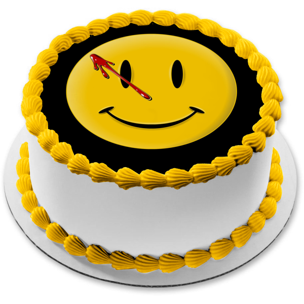 Watchmen Alan Moore Comedian Comic Book TV Series Bloody Smiley Face Badge Edible Cake Topper Image ABPID52781