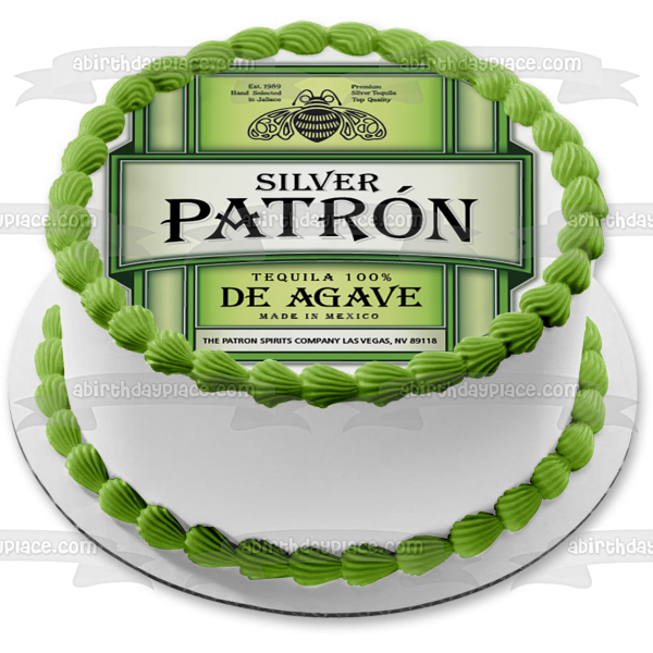 Decoración comestible para tarta con logotipo de Tequila De Agave, color verde y plateado, imagen ABPID52871 