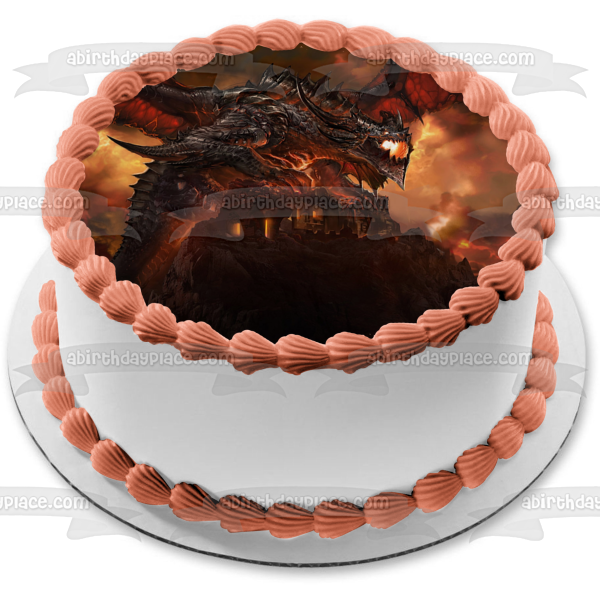 Decoración comestible para tarta con diseño de dragón, fantasía medieval, monstruo, fuego, imagen ABPID52886 