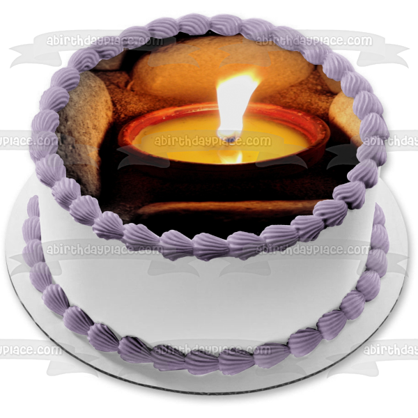 Vela encendida rodeada de rocas Imagen comestible para decoración de tarta ABPID52919 