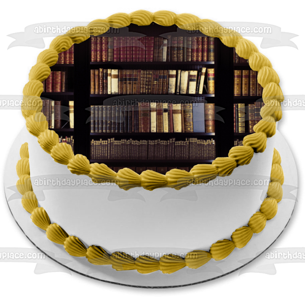 Imagen de decoración comestible para tarta con libros y estantes de la biblioteca ABPID52924 