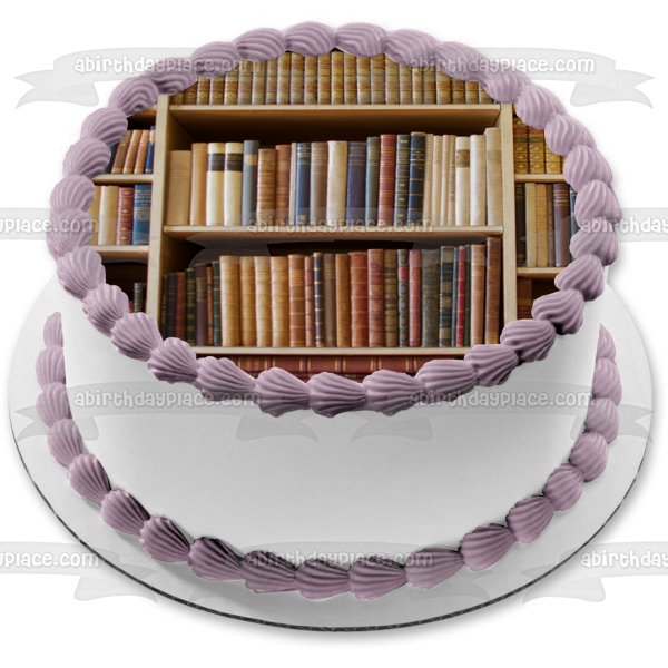 Imagen de decoración comestible para tarta de libros, estantería, libros, ABPID52926 