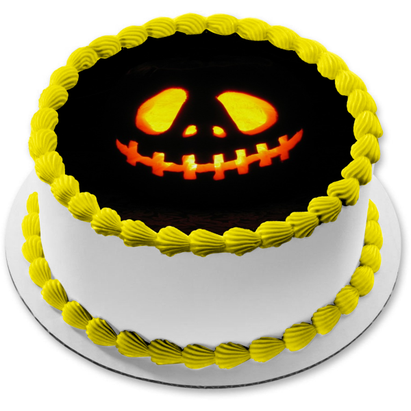 Imagen de adorno comestible para tarta de calabaza de Halloween Jack-O-Lantern espeluznante y aterrador ABPID52944 