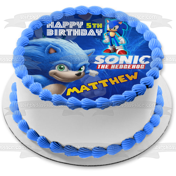 Sonic the Hedgehog Videojuego Feliz Cumpleaños Nombre Personalizado Edible Cake Topper Imagen ABPID52996 