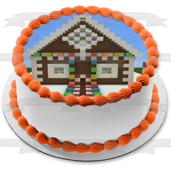 Minecraft Merry Christmas Minecraft Christmas Cottage and Candy Canes Edible Cake Topper Image ABPID53054