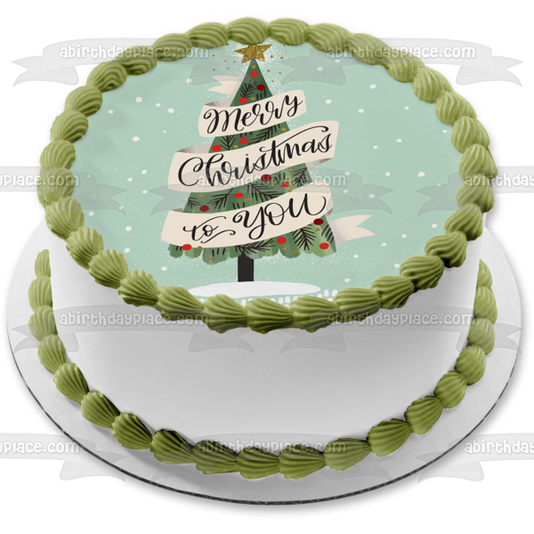 Feliz Navidad a ti Árbol de Navidad Adorno comestible para tarta Imagen ABPID53072 