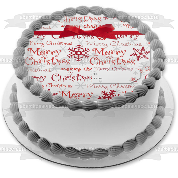 Feliz Navidad, regalo de Navidad, copos de nieve, lazo, adorno comestible para tarta, imagen ABPID53098 