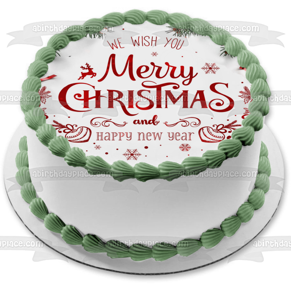 We Wish You Merry Chirstmas and Happy New Year Christmas Decorations Edible Cake Topper Image ABPID53106