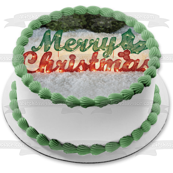 Feliz Navidad, luces navideñas, muérdago, decoración comestible para tarta, imagen ABPID53125 