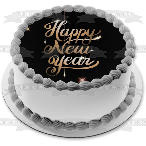 Happy New Year Silver and Gold Edible Cake Topper Image ABPID53163