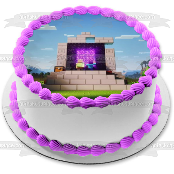 Minecraft Nether Portal Crafting Gaming Steve Edible Cake Topper Imagen ABPID53215 