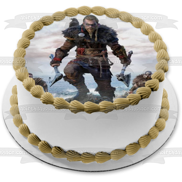 Assassins Creed Valhalla Norse Viking Videojuego Decoración comestible para tarta Imagen ABPID53222 