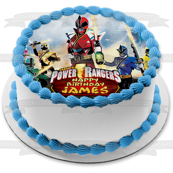 Power Rangers Super Samurai Happy Birthday Customizable Red Samurai Green Samurai Pink Samurai Yellow Samurai Blue Samurai Gold Samurai Edible Cake Topper Image ABPID53500