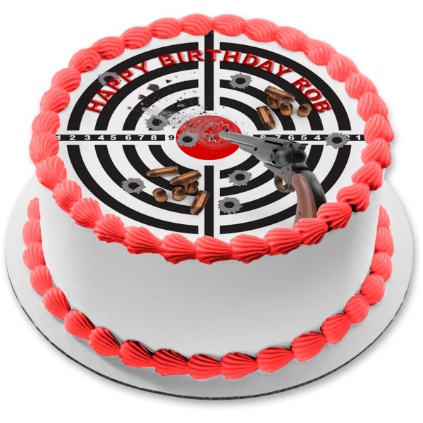 Revolver Gun Target Flying Bullet Feliz Cumpleaños Personalizable Comestible Cake Topper Imagen ABPID53648 