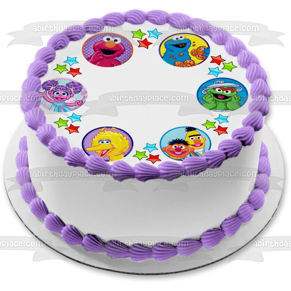 Borde de estrellas de Barrio Sésamo para foto o personalización Elmo Cookie Monster Big Bird Ernie Bert Oscar the Grouch Edible Cake Topper Imagen ABPID53691 